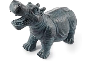 esotec Wasserspeier-Figuren Flusspferd Hippo, Einzelfigur Teichfigur Gartenstatue, Brunnenfigur für Garten-Teich Mini-Teich, Wasserspiel für Terrasse Balkon-Brunnen Quellstein Kunststein 100738