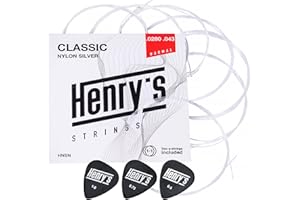 HENRYS® Gitarrensaiten Konzertgitarre Für Anfänger - Premium Nylon Saiten für Klassische Gitarre - 6+1 Saiten Satz & 3 Plektren Gratis - Gitarrensaiten Konzertgitarre - Classic Guitar String