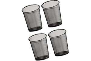 PRADICHI Mesh Wastebasket Trash Can – Steel Wire Garbage Bin for Office, Bathroom, Kitchen, Bedroom, Dorm – Ventilated Round Trash Bin for Home & Workspace (Black, 4 Pack)