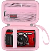 Elonbo Carrying Case for OM System Tough TG-7 Digital Camera/OM System Olympu TG-6 Underwater Camera Heavy Duty Waterproof Shockproof WiFi 4K Video Digital Camera Storage Cover Travel Case Pink