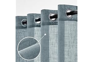 Woaboy Lot de 2 Rideaux en Lin Translucides Voilage à Oeillets Rideaux et Draperies Intérieurs Modernes pour Chambre Fenêtre Salon Coucher 140x225 cm Bleu Foncé