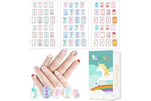 Allstarry Lot de 72 faux ongles pour enfants, pré-collés, couverture complète, coques de sirène, couleur unie, courts, joli cadeau pour enfants, petites filles, décoration Nail Art – Océan bleu