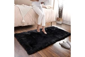 AUFELL Faux Sheepskin Rug Fluffy Rug,Fluffy Area Small Rugs Shaggy Rugs for Bedroom Rug Fluffy Sofa Floor Carpet Home Decoration Black Rugs (Black_70x135cm)