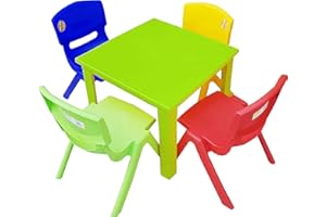 A406 Strong Kids Children Table and Chairs Set for Study, Activity Garden Indoor (Green Table + 4 Chairs Mix)