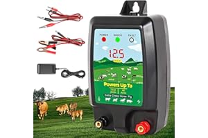 Trsaow Electric Fence Energiser, 12V Electric Fence Tester Insulators Includes Leads and Ground Wire, Weatherproof Kit for Horses, 2 Joule Output,10Km Range