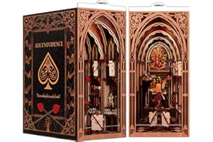 MiniCity Book Nook Kit, Kit de Rincón de Libros DIY, Puzzle de Madera 3D para Insertar en Estantería de Libros, Conjunto de Modelos con Luces LED, Alice in Wonderland