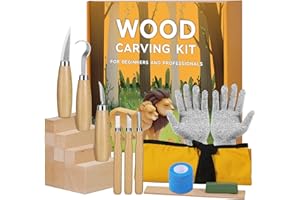 SERUNO X Strumenti Per Intaglio Del Legno 19 in 1, Kit Intaglio Legno per Adulti, Bambini, Principianti, Include 8 Strumenti per Intagliare il Legno, 6 Coltelli da Intaglio, Guanti Resistenti al Taglio