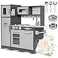Mamabrum Toy Kitchen with LED Lightning System, Wooden Kitchen set for Kids, Role Play Kitchen with Accessories, Pretend Play Toy Kids Kitchen Little Chef Kitchen Playset, Dark Grey