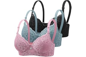 CSYX Klassische Spitzen BHS Damen mit Bügel 3er Pack Push Up BH mit Verstellbarem Bustier Komfort Nahtlos BH Set Gepolstert Sexy Trainings Schlaf Sport BH Unterwäsche Alltag Yoga Joggen