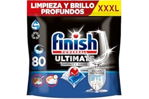Finish Powerball Ultimate Infinity Shine, pastillas para el lavavajillas con poder quitagrasas y protección del cristal, 80 pastillas