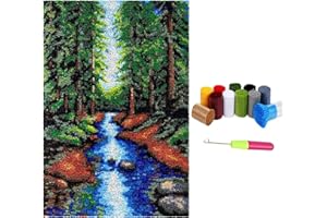 LDFHOIN Knüpfteppich Zum Selber knüpfen mit Kissen, Teppich Set mit Werkzeug Knüpfsets Latch Hook Kit für Erwachsene, Knüpfen Teppich Knüpfpackung für Home Decor Geschenke (Wald, 80x115cm)