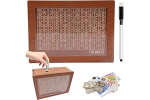 Y.A. LOTUS Tirelire avec Compteur pour 10000 Euros, marquage Amovible en Bois – Caisse à Monnaie réutilisable avec Cible à Cocher