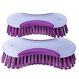 NCaan 2Pc Durable Household Scrubbing Brushes—Stiff Bristle Brush—Non-Slip Soft Grip—Floor scrub brush—Stiff Hand Brush—Carpet & Grout Cleaning Brush—Deck Brush—Remove Stubborn Stains & Grime (Purple)