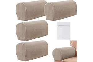 VEGCOO 4 Pcs Armrest Chair Covers, Stretch Arm Rest Covers Soft Polyester Armchair Couch Sofa Arm Caps with Laundry Bag, Non Slip Arm Covers Furniture Protector for Sofa Chair Couch Recliner (Sand)