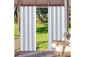 HUAXIQUE Outdoor Vorhang Wasserdicht Wetterfest Blickdicht 200X155cm Weiß Verdunklungs Vorhänge mit Ösen Sichtschutz Sonnenschutz Outdoor Gardine für Balkon Terrasse Pergola Gartenlaube Veranda