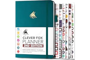 Clever Fox Planer 2. edycja – kolorowy tygodniowy i miesięczny planer celów, zarządzanie czasem i organizator produktywności, bez daty, A5 (ciemny morski)