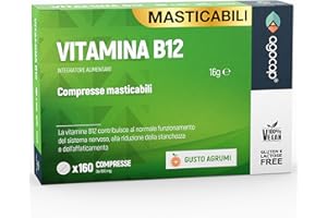 AGOCAP Vitamina B12 da 1000 mcg ad alto dosaggio | 160 microcompresse masticabili, gusto agrumi | Vitamina b vegan da cianocobalamina, supporto per energia fisica e mentale