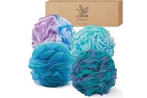 WOKELAI Luffa Lot de 4 éponges exfoliantes pour le corps et le bain – Éponges en luffa de qualité supérieure pour peaux sèches (bleu et violet)