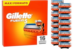 Gillette Lamette Gillette Fusion 5, 16 Lamette Da Barba Di Ricambio per Rasoio Barba Manuale Fusion5, da 5 Lame, Rasatura Scorrevole, Striscia Lubrificante, Fino a 1 Mese di Rasatura per Lametta