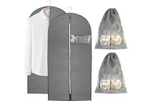 TENBRACHIAN 2 Garment Bags & 2 Shoe Bags, 23 x 47 in Suit Bags and Garment Covers Bags, Dust-Proof Clothes Covers Protector Bags, Moth Proof Dress Bags with Zip & Clear Window