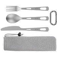 OUTXE Titanium Camping-Utensilenset 3-teiliges Titan Löffel-Gabelmesser-Kombi- und Neopren-Etui, Lunchbox-Besteckset und…