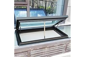 VALDOZA Claraboyas y ventanas de techo, claraboya de techo personalizada con elevación por gas, trampilla de techo de vidrio templado, control remoto y sensor de lluvia, claraboya para solárium y sótano(Black