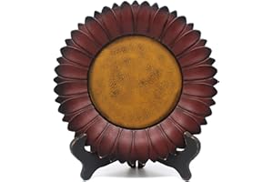 CVHOMEDECO. Sunflower Plate with Rack Country Vintage Display Wooden Plate Home and Office Décor Art, 11 Inch (Burgundy Plate with Rack)