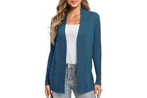 EXCHIC Damski kardigan z długim rękawem z dzianiny, lekki, wygodny, otwarty przód, długie swetry z kieszeniami