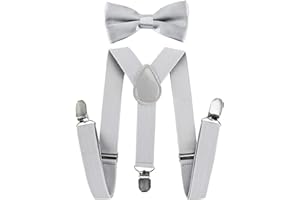 axy Kinder Hosenträger mit Fliege Set für Kinder 1-7 Jahre alt, Y-Form, 3 Clips - Uni Farben Jungen Hosenträger