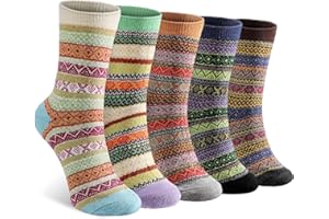 Yamobi Damskie skarpety na jesień i zimę, przytulne skarpety wełniane, skarpety termiczne dla kobiet, długie, oddychające, na co dzień, 5 par