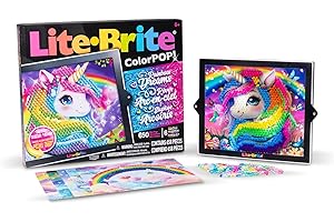 LITE BRITE Basic Fun Lite-Brite Colour Pop Rainbow Dreams – Light-Up Creative Toy with 6 Templates, 650 Colourful Pegs & 4 Light Modes – Unicorn & Fairy-Themed HD Grid Art Set