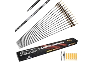 Sunya Pfeile für Bogenschießen. Spine 400/500, 30 Zoll Carbonpfeile, Bogen Erwachsene Jagdpfeile für Recurvebogen Compoundbogen. 12er Pack