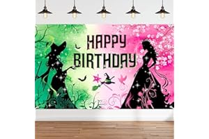 LOGHOHU Pink and Green Birthday Backdrop Party Decorations Wicked Birthdays Party Decorations Witch Themed Happy Birthday Banner Photo Backdrops for Princess Girls Boys Women Partys Supplies Decor