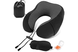 ARTREE Cuscino da Viaggio Memory Foam Cuscino Aereo, Cuscino per il Collo Inclusa Maschera per Dormir, Borsa per Trasporto, Cuscino Cervicale da Viaggio ideale per Aereo Auto Ufficio