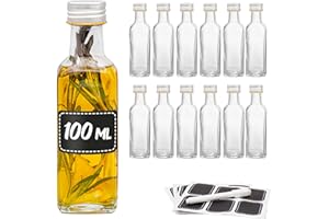 Praknu 12 Bottiglie Vetro 100ml con Tappo a Vite - 12 Etichette e Penna - Bottiglie Vetro per Liquore, Olio, Birra & Vino