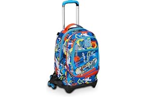 SEVEN SJ GANG STYLE JAM GANG Trolley Scuola Jack 3 Ruote, Blu, TrickyLed, 3 in 1, Triplo Uso, Zaino Con Carrello Sganciabile, Tasca Porta Borraccia e Crossover System, Zaino Scuola Elementare, Bambino