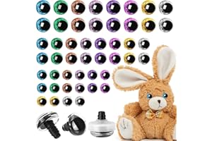 Draupnir 48 Piezas 20mm/16mm/12mm Ojos de Seguridad para Amigurumi, Ojos de PláStico con Purpurina Coloridos Grandes, Ojos Animales de Ganchillo Grandes para Muñecas, Peluches, Manualidade