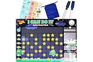 Jemey Belohnungstafel für Kinder, 42x30cm Montessori Magnettafel, ADHS Hilfsmittel, Wochenplaner Kinder mit 70 Sterne, 30 Aufgaben, 2 Markierungsstifte und 1 Beutel, Kinder Aufgaben Tafel ab 3