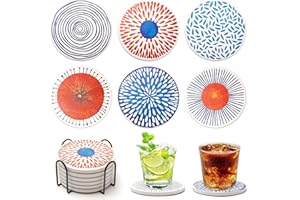 Lumanothy Sottobicchieri per bevande, set di 6 sottobicchieri assorbenti in ceramica con supporto in metallo per bicchieri, tazze, bar, caffè, casa, ufficio, feste