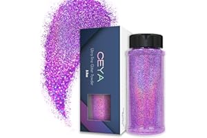 Ceya Poudre de paillettes ultra fines - 100 g - Violet clair - Paillettes holographiques - 0,2 mm - Pour slime, résine, loisirs créatifs, bijoux, nail art, festival, maquillage, peinture, cartes de