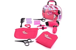 Coolstuffx Pretend Hairdressing Set, with functioning pretend hair dryer, hairdresser’s cape and tools pack/pouch – all in a portable carry case (No mirror)