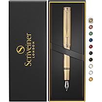 Scriveiner blauw gelakte vulpen, prachtige pen met chroomafwerking, 18K vergulde Schmidt-penpunt (medium), beste cadeauset met pen voor mannen en vrouwen, professioneel, uitvoerend, kantoor, mooie pennen