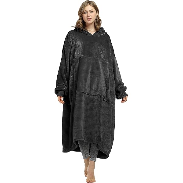 FUSSEDA Oversized draagbare deken-sweatshirt, super dikke warme sherpa fleece knuffeldeken, hoodie met zakken en mouwen, voor volwassenen en kinderen, beige, Erwachsener