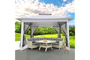 Hoteel Pavillon 3x3 Wasserdicht Stabil Winterfest Faltpavillon Pop up Pavillon mit Moskitonetz Doppeldach für Terrasse, Garten, Hinterhof, Grau