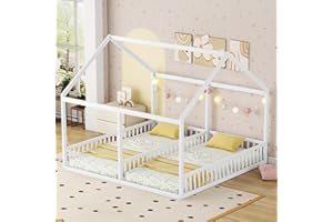 Rtopsu Letto per Bambini Letto Matrimoniale 90x200 cm, Letti a Soppalco con Rete a Doghe in Legno per 2 Ragazzi, Letti Casa con Protezione Anticaduta, Bianco, Senza Materasso