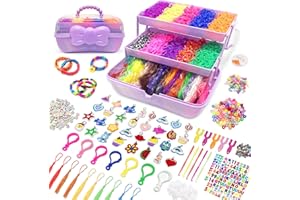 VACVAD 17500+ Pcs Loom Band Kit, 32 Colors Rubber Loom Bands, DIY Bracelet Making Kits for Girls, Craft Kits for Kids with Clips, Charms, Beads, Stickers, Storage Box