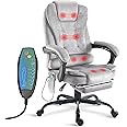 Blisswood 8 Point Massage Office Chair For Home Office,Executive Office Chair With Footrest 130° Reclining Computer Desk Chairs Adjustable Height 360° Swivel Recliner Chair (Velvet Grey)