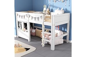 ‎FEZTOY FEZTOY Kinderbett, Hochbett 90x200 mit Leiter, Etagenbett mit Wandtafel & Kleiner Ablage, Spielbett, Hausbett, Stockbett, Holzbett, Bettgestell, Jugendbett, Weiß