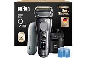 Braun Afeitadora Eléctrica Hombre Series 9 PRO+, Máquina De Afeitar Barba En Seco Y En Mojado Con Tecnología 5+1, Inalámbrica, 60 Min De Uso, Centro De Limpieza, Estuche De Carga, 9677CCE, Plata