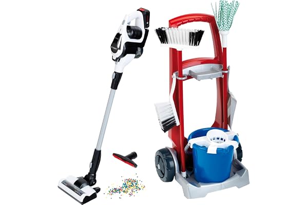 Theo Klein 6806 Cleaning Trolley with Vacuum Cleaner Bosch Unlimited I with Accessories I Vacuum Cleaner with Suction and Sound Function I for Children from 3 Years